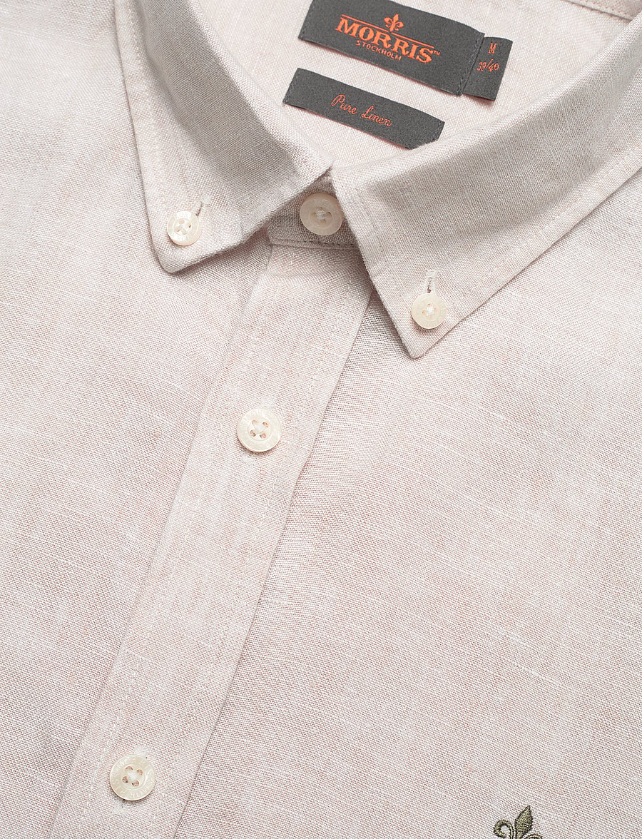 Morris - Douglas Linen SS Shirt-Classic Fit - linneskjortor - khaki - 3