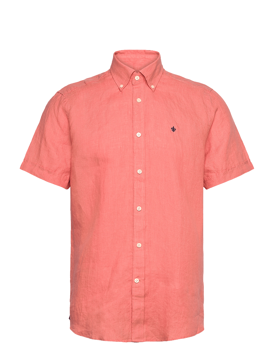 Morris - Douglas Linen SS Shirt-Classic Fit - linen shirts - orange - 0