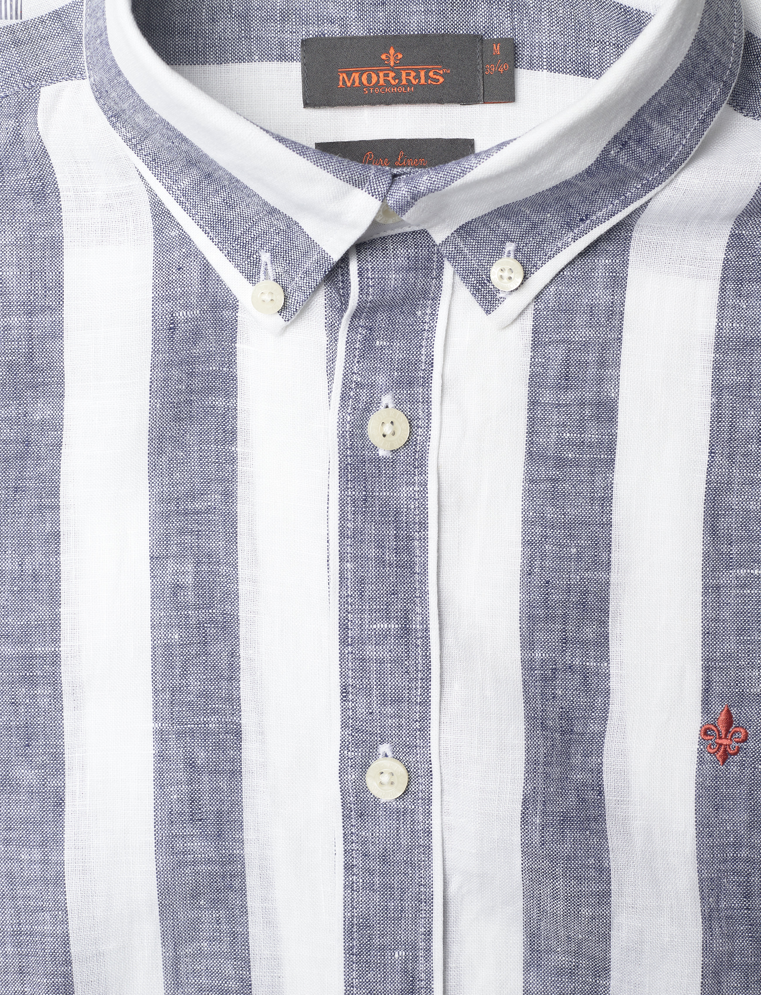 Morris - Douglas Linen Stripe Shirt - navy - 2