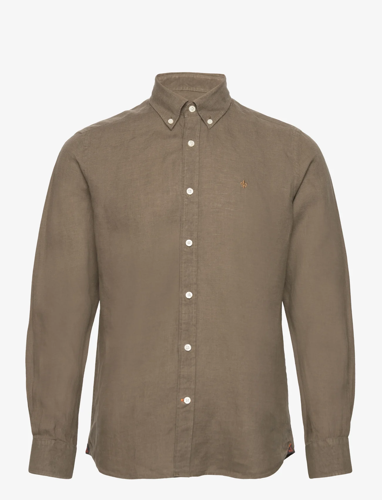 Morris - Douglas Linen BD Shirt - linneskjortor - olive - 0