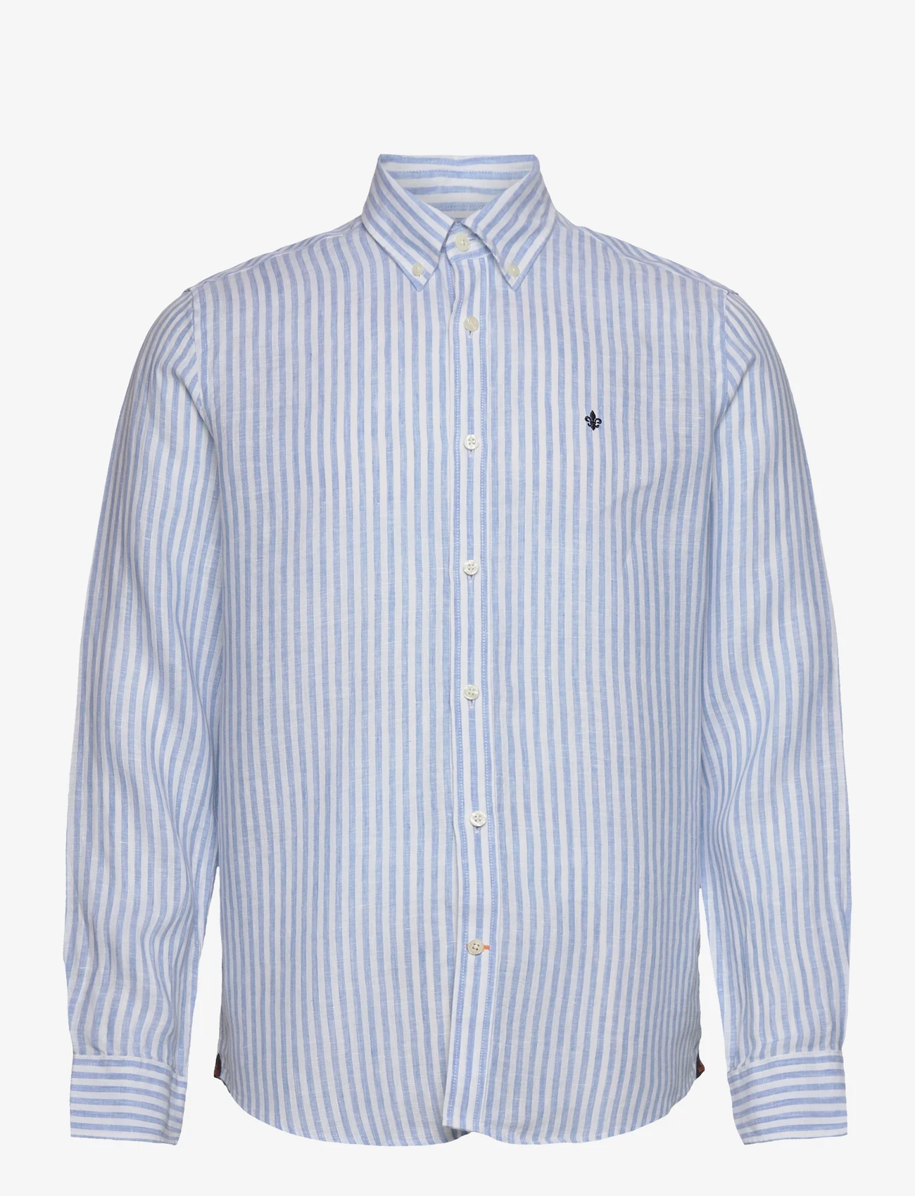Morris - Douglas Linen Stripe BD Shirt - linnen overhemden - blue - 0