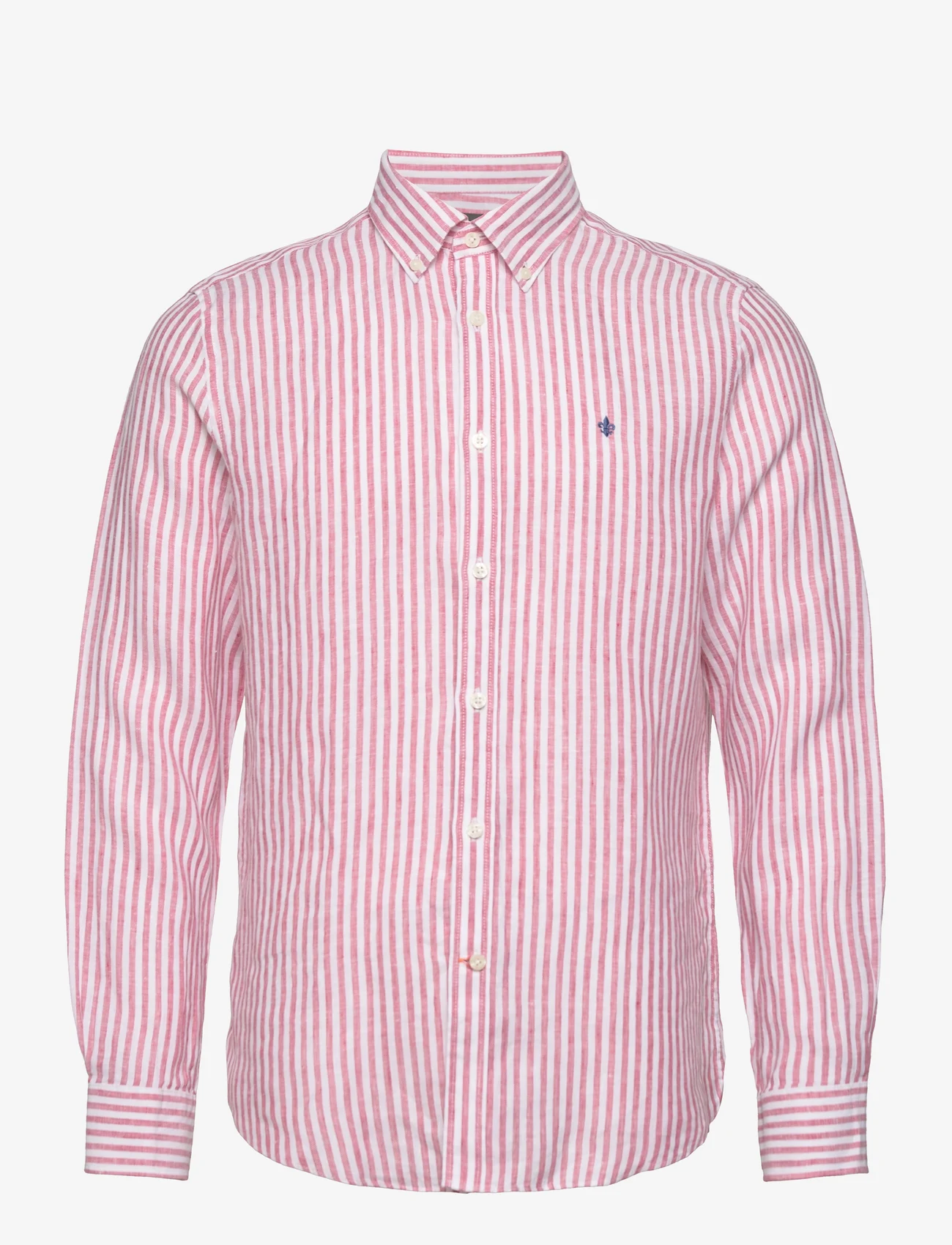 Morris - Douglas Linen Stripe BD Shirt - linneskjortor - cerise - 0