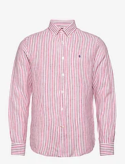 Morris - Douglas Linen Stripe BD Shirt - linen shirts - cerise - 0