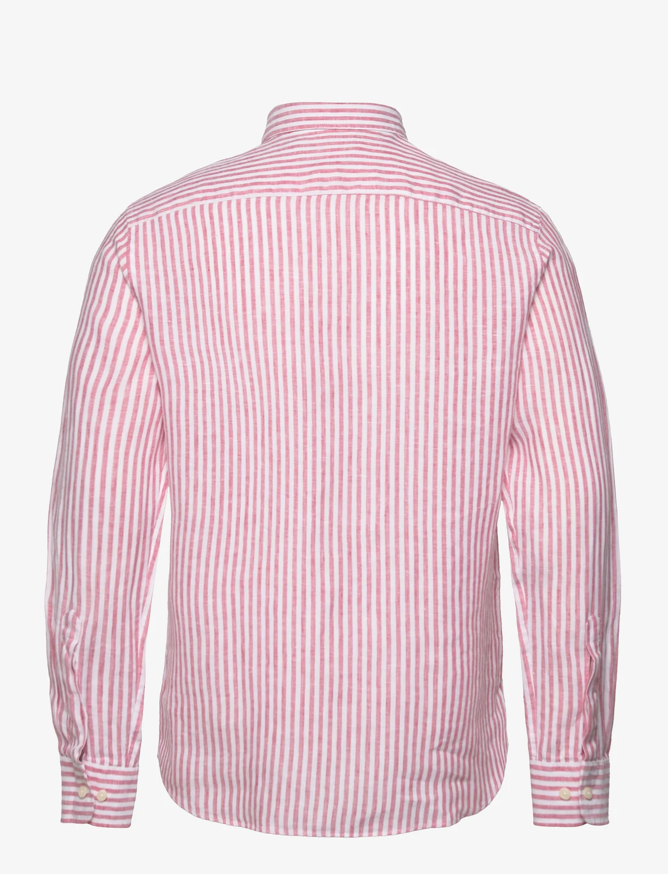 Morris - Douglas Linen Stripe BD Shirt - hørskjorter - cerise - 1