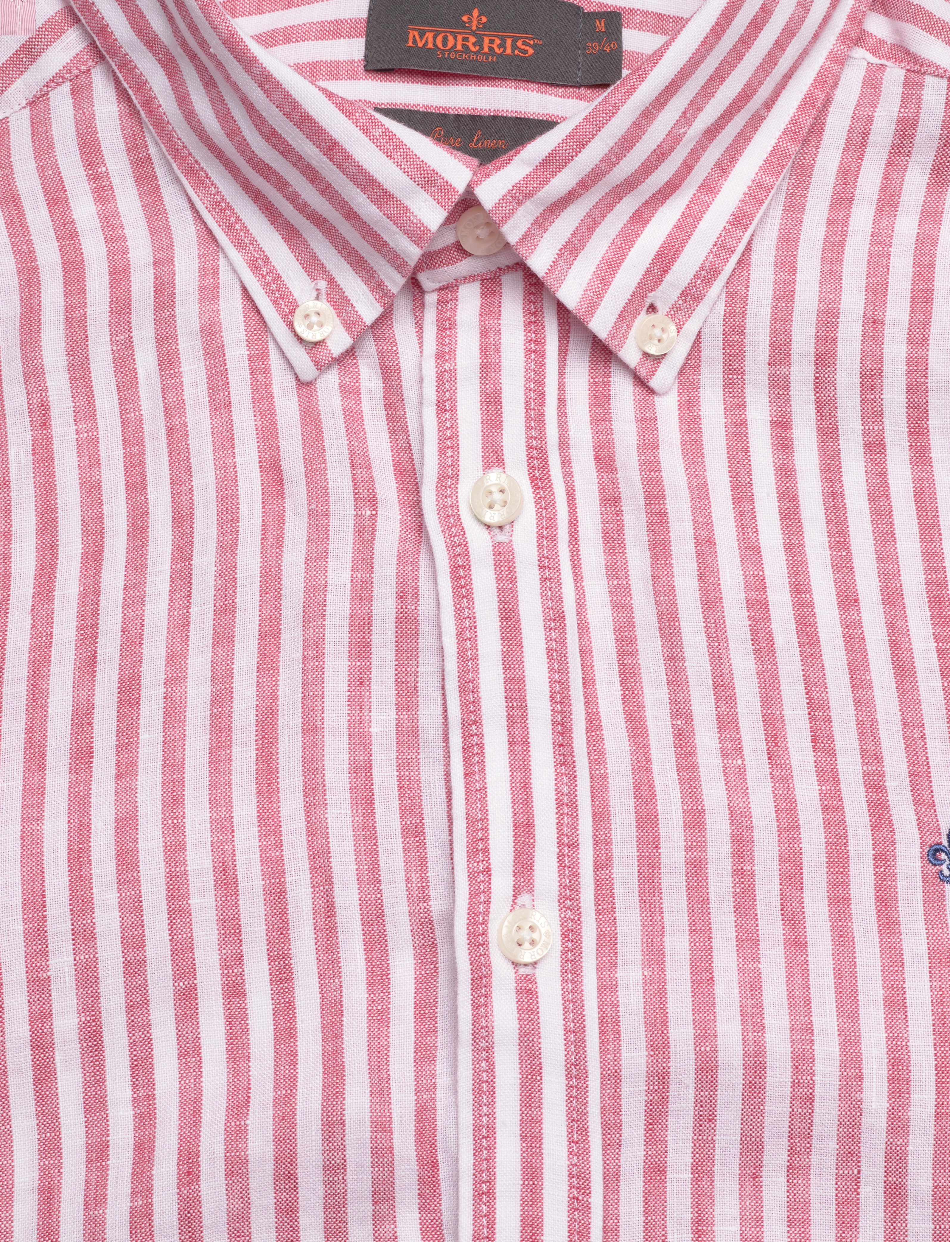 Morris - Douglas Linen Stripe BD Shirt - cerise - 2