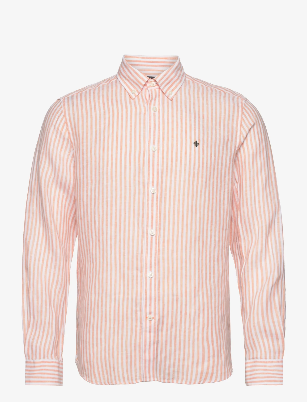 Morris - Douglas Linen Stripe BD Shirt - linneskjortor - orange - 0