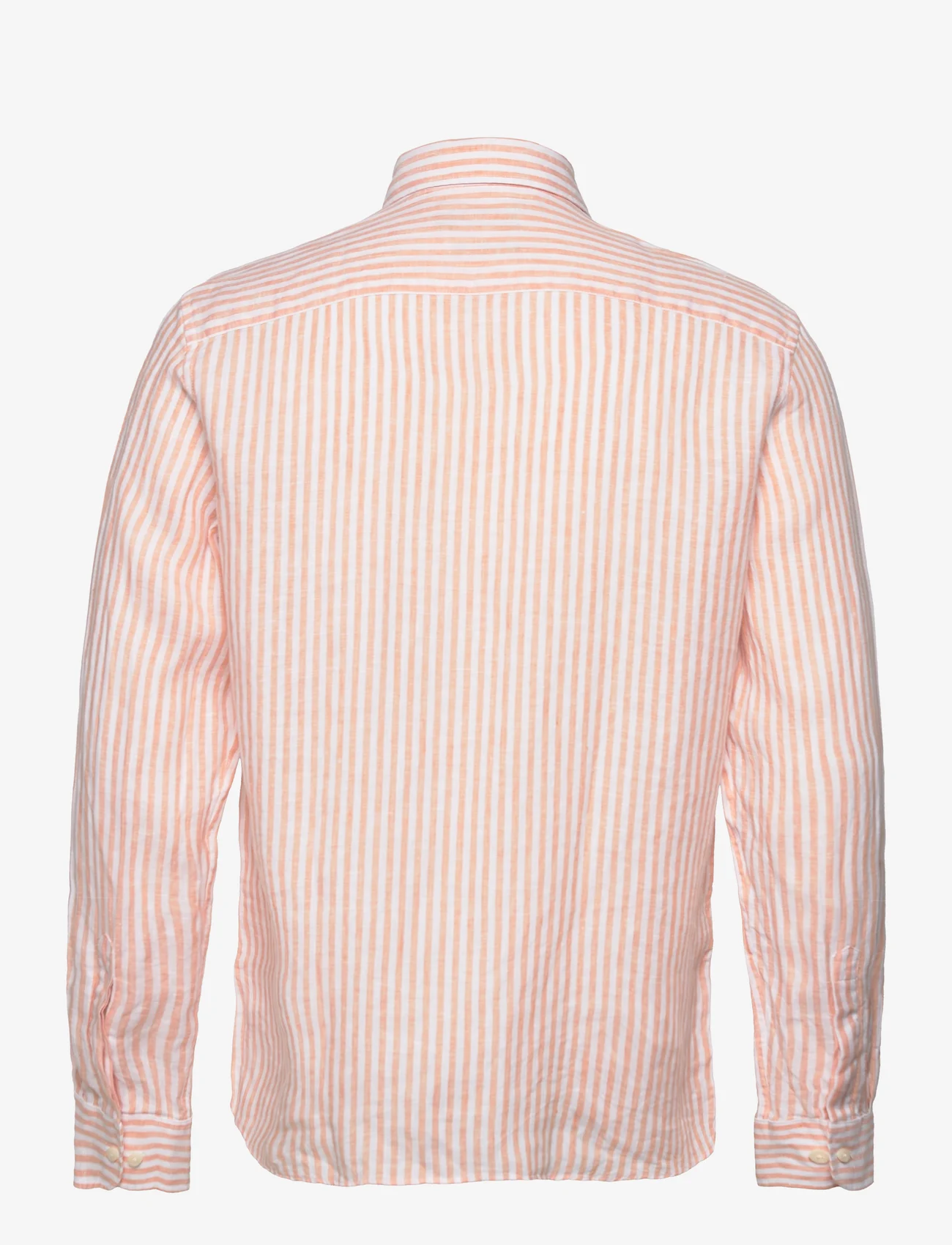Morris - Douglas Linen Stripe BD Shirt - lininiai marškiniai - orange - 1