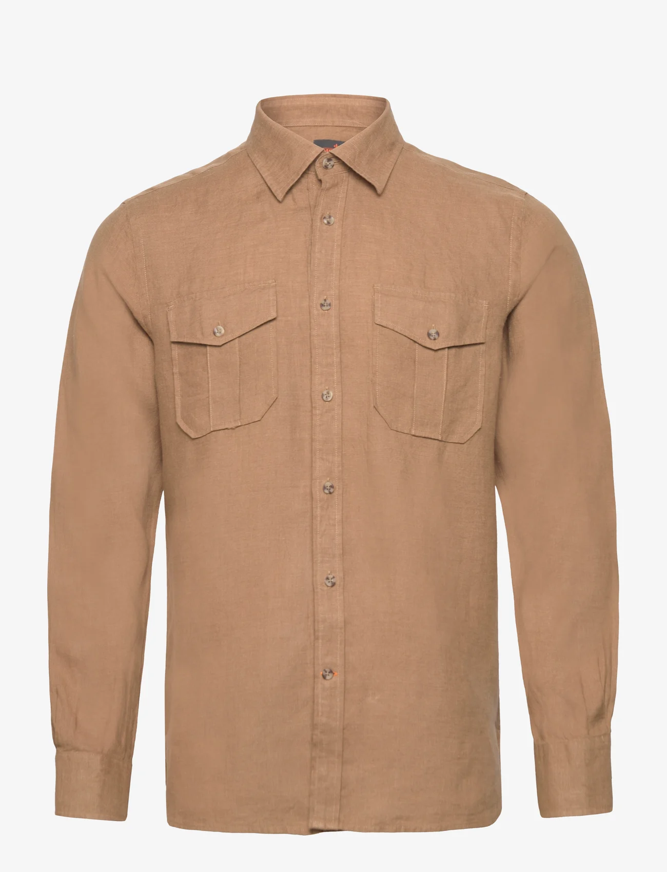 Morris - Safari Linen Shirt - hørskjorter - camel - 0