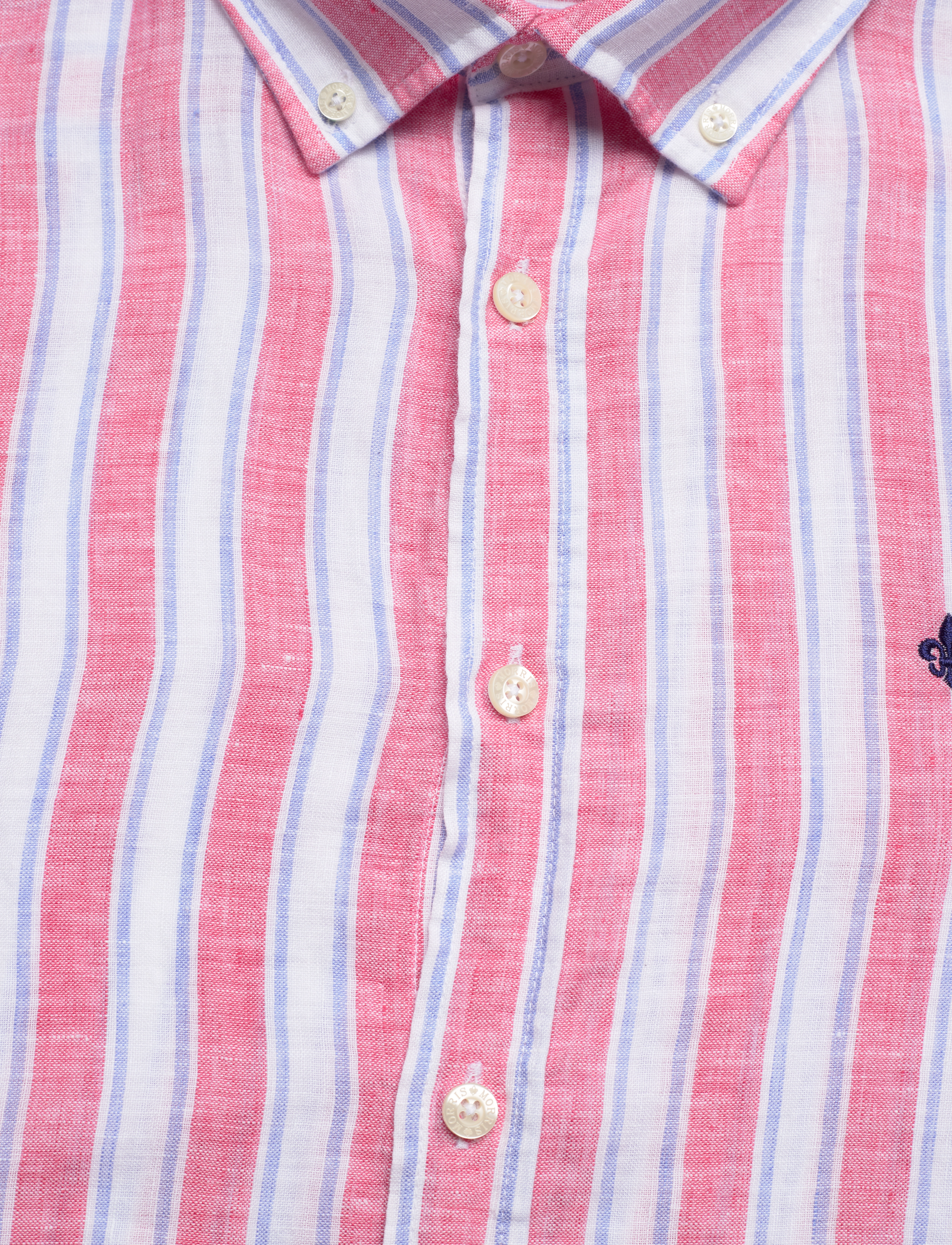 Morris - Happy Linen Stripe BD Shirt - cerise - 2