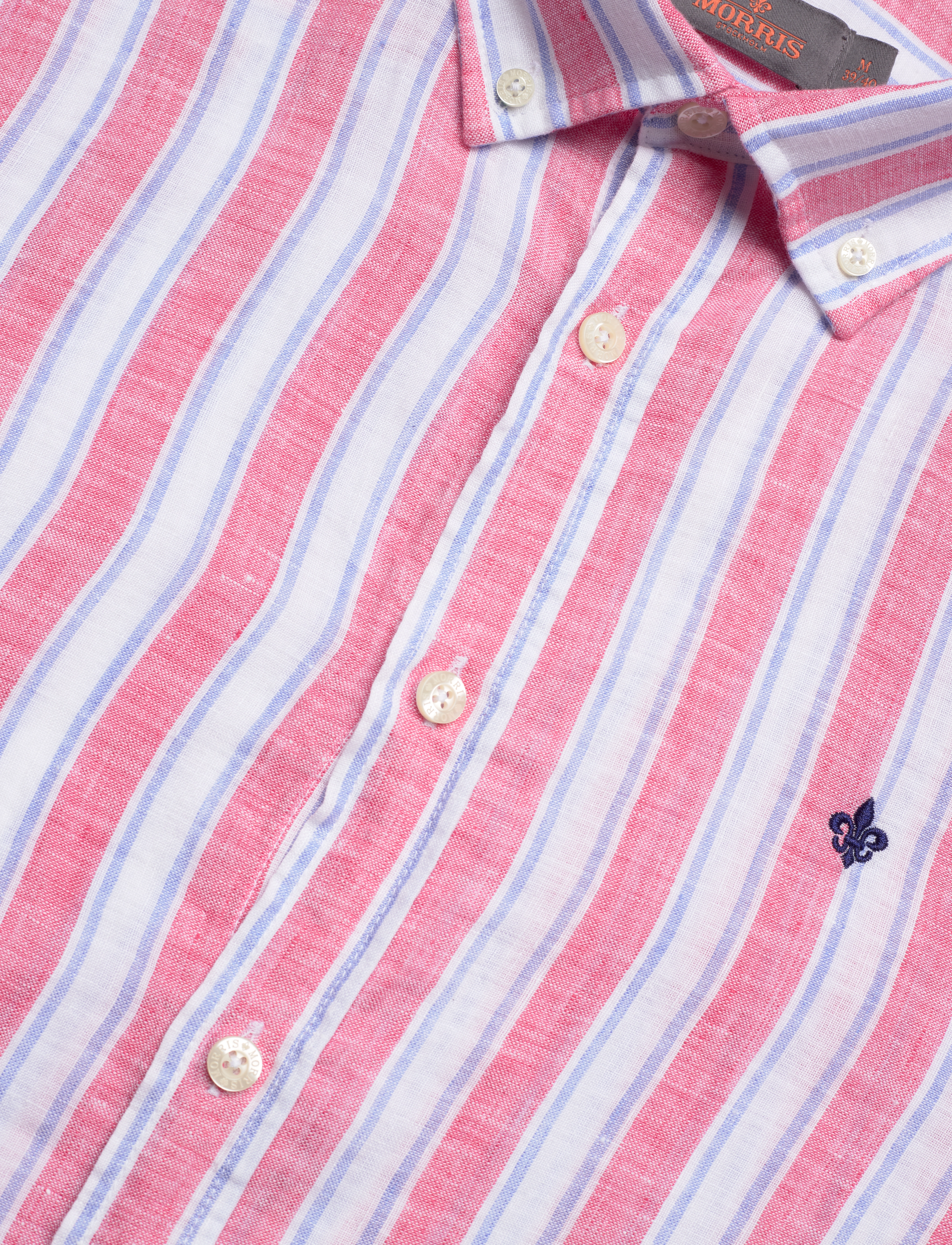 Morris - Happy Linen Stripe BD Shirt - cerise - 3