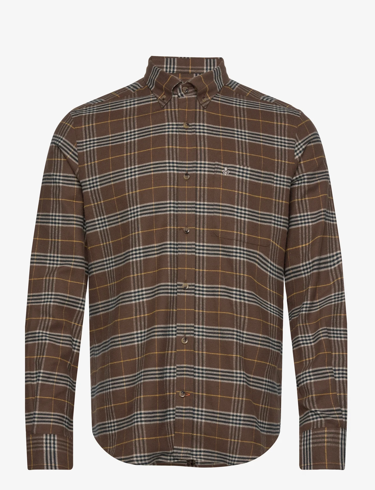 Morris - Flannel Big Check Shirt - languoti marškiniai - brown - 0