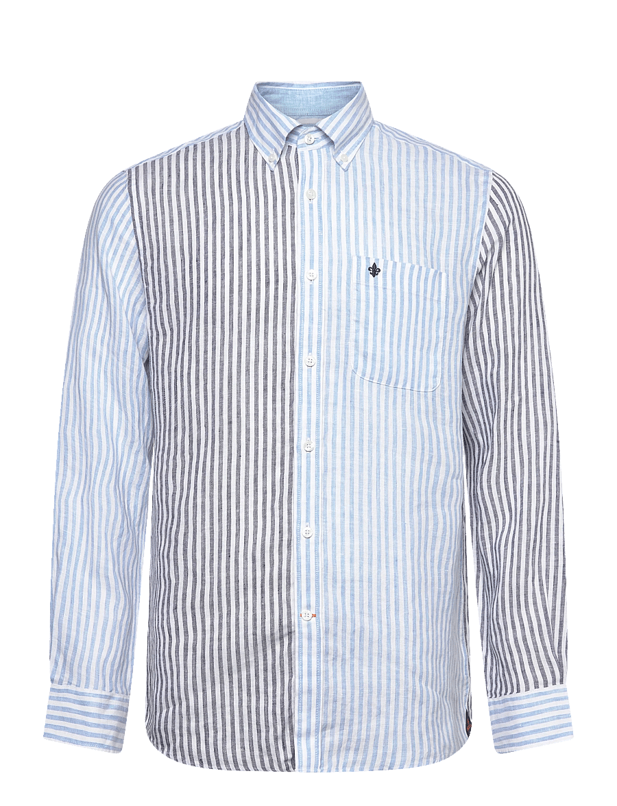 Morris - Douglas Linen Mix Shirt-Classic Fit - randiga skjortor - blue - 0