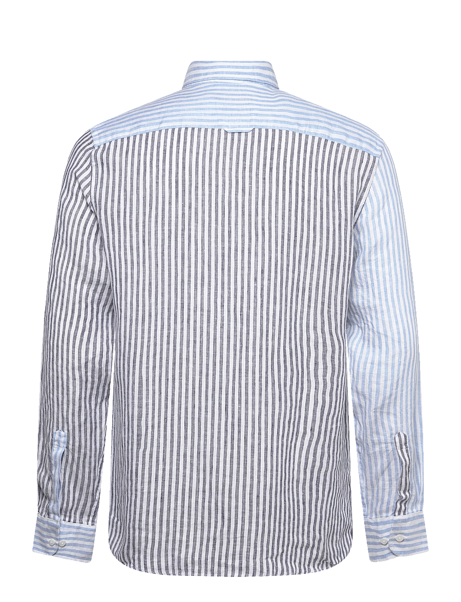Morris - Douglas Linen Mix Shirt-Classic Fit - randiga skjortor - blue - 1