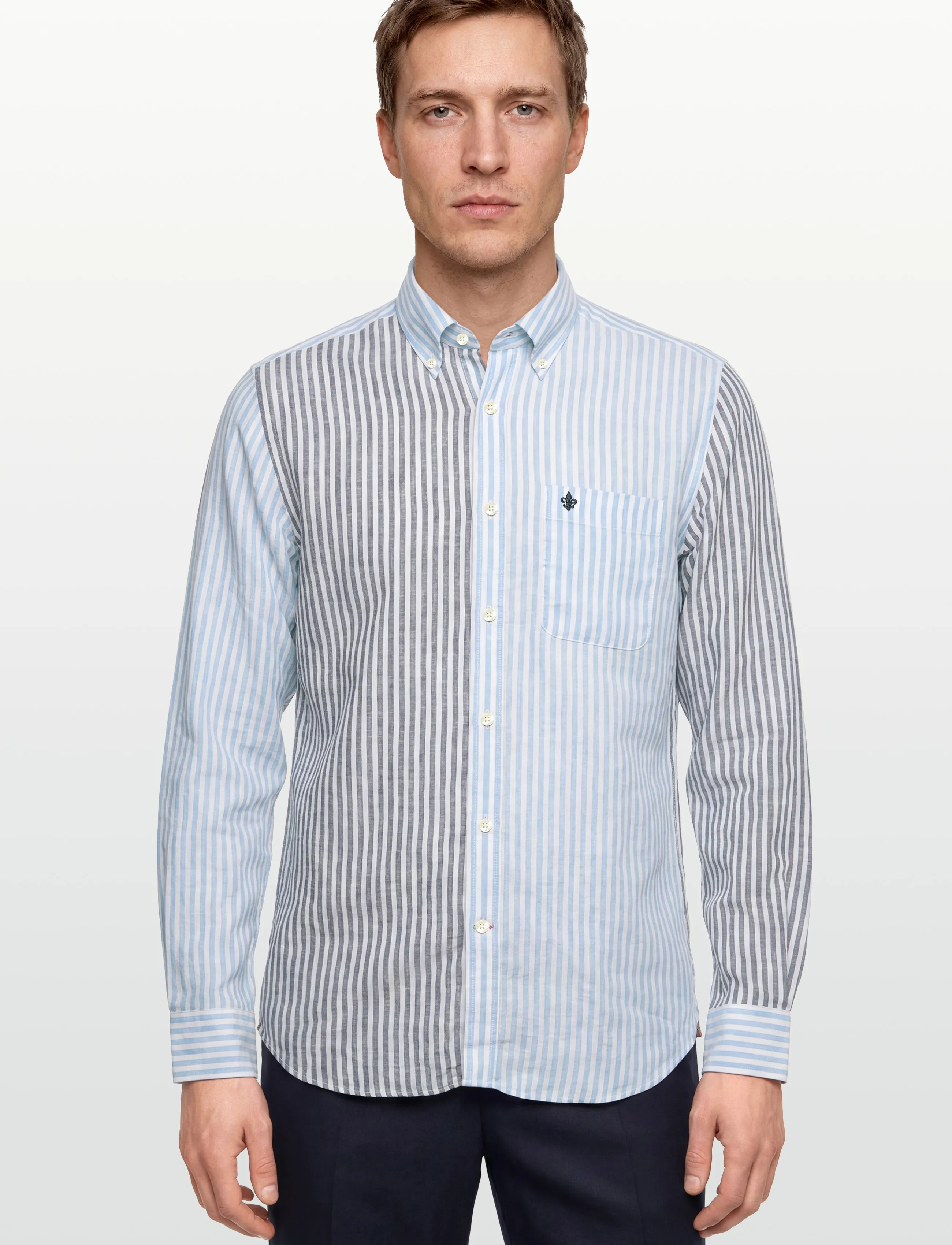 Morris - Douglas Linen Mix Shirt-Classic Fit - lina krekli - blue - 3