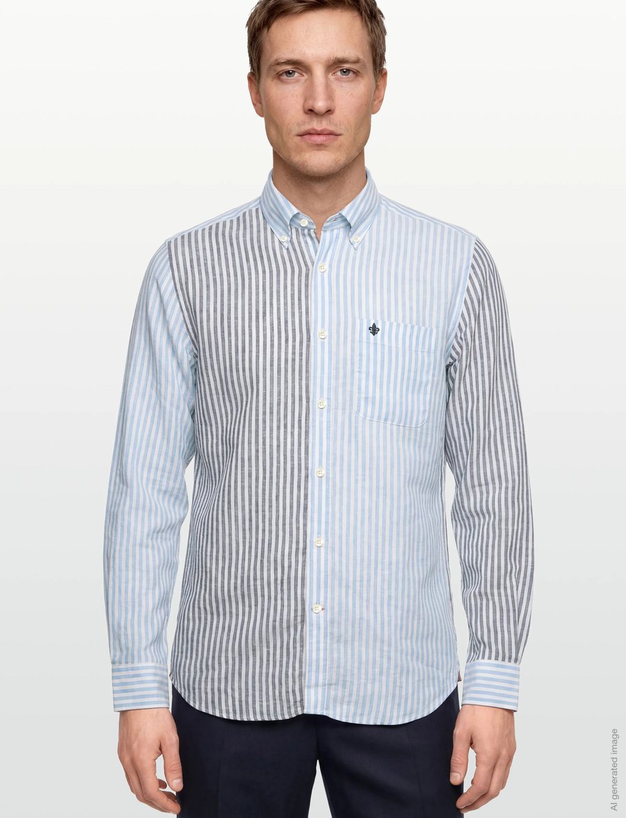 Morris - Douglas Linen Mix Shirt-Classic Fit - gestreifte hemden - blue - 3