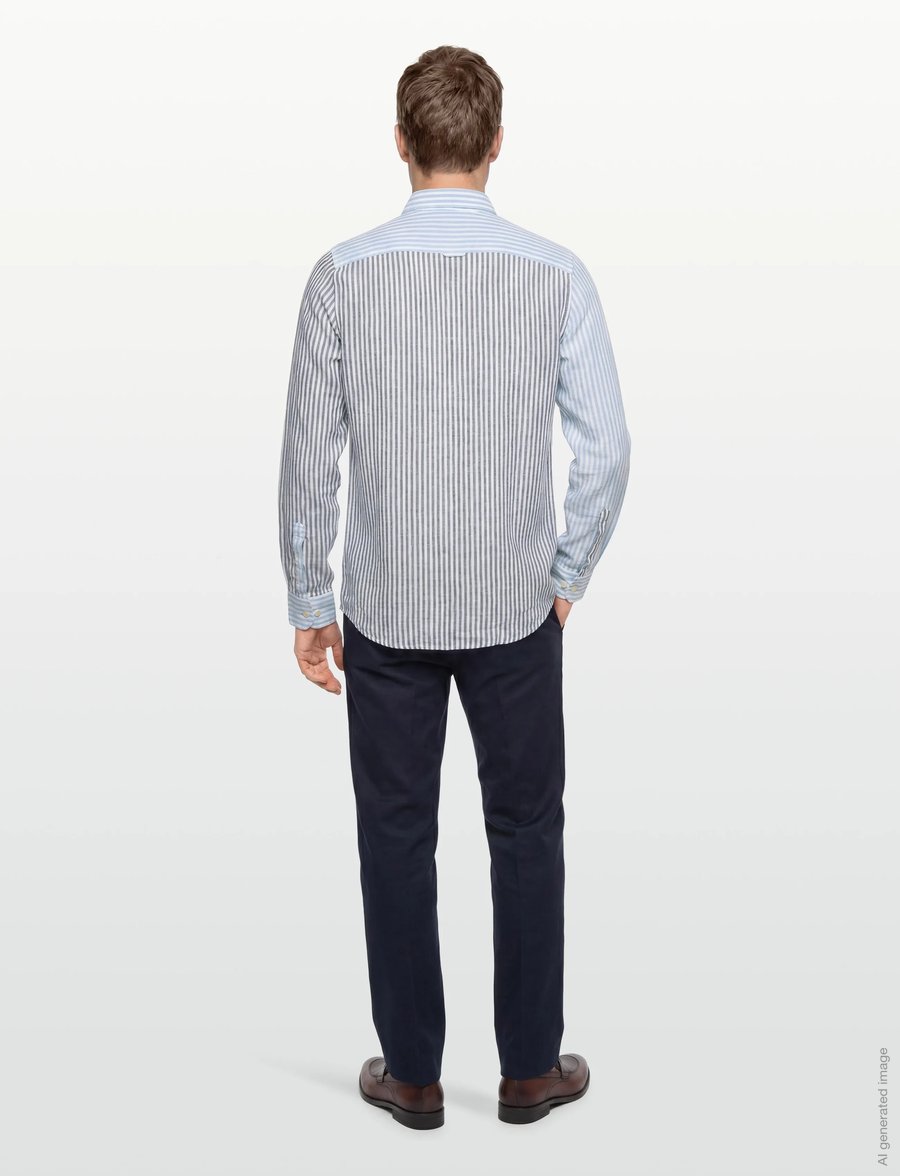 Morris - Douglas Linen Mix Shirt-Classic Fit - gestreifte hemden - blue - 4