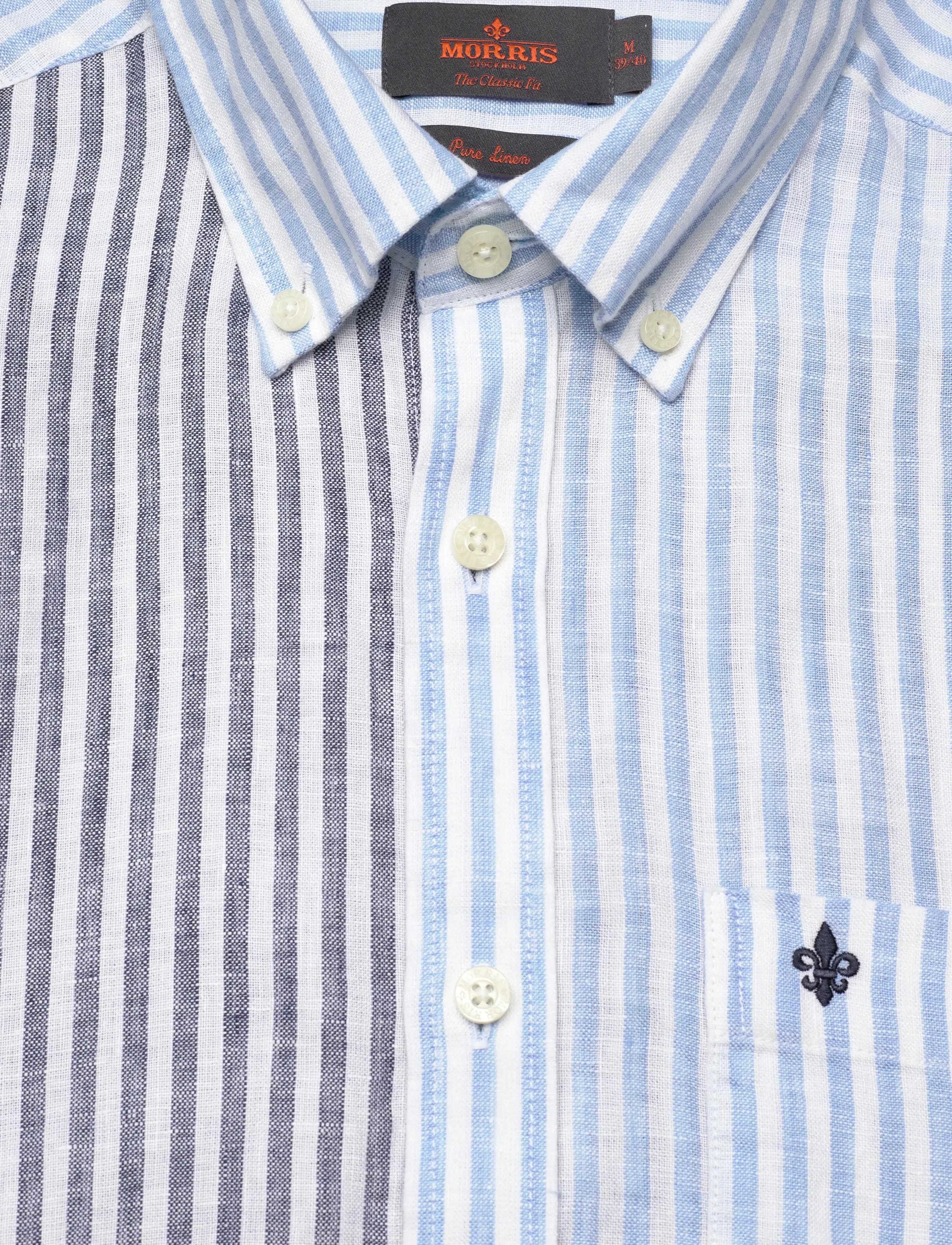 Morris - Douglas Linen Mix Shirt-Classic Fit - randiga skjortor - blue - 2
