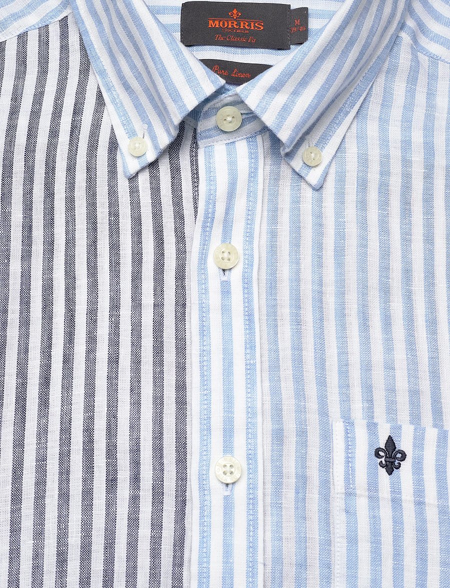Morris - Douglas Linen Mix Shirt-Classic Fit - randiga skjortor - blue - 2