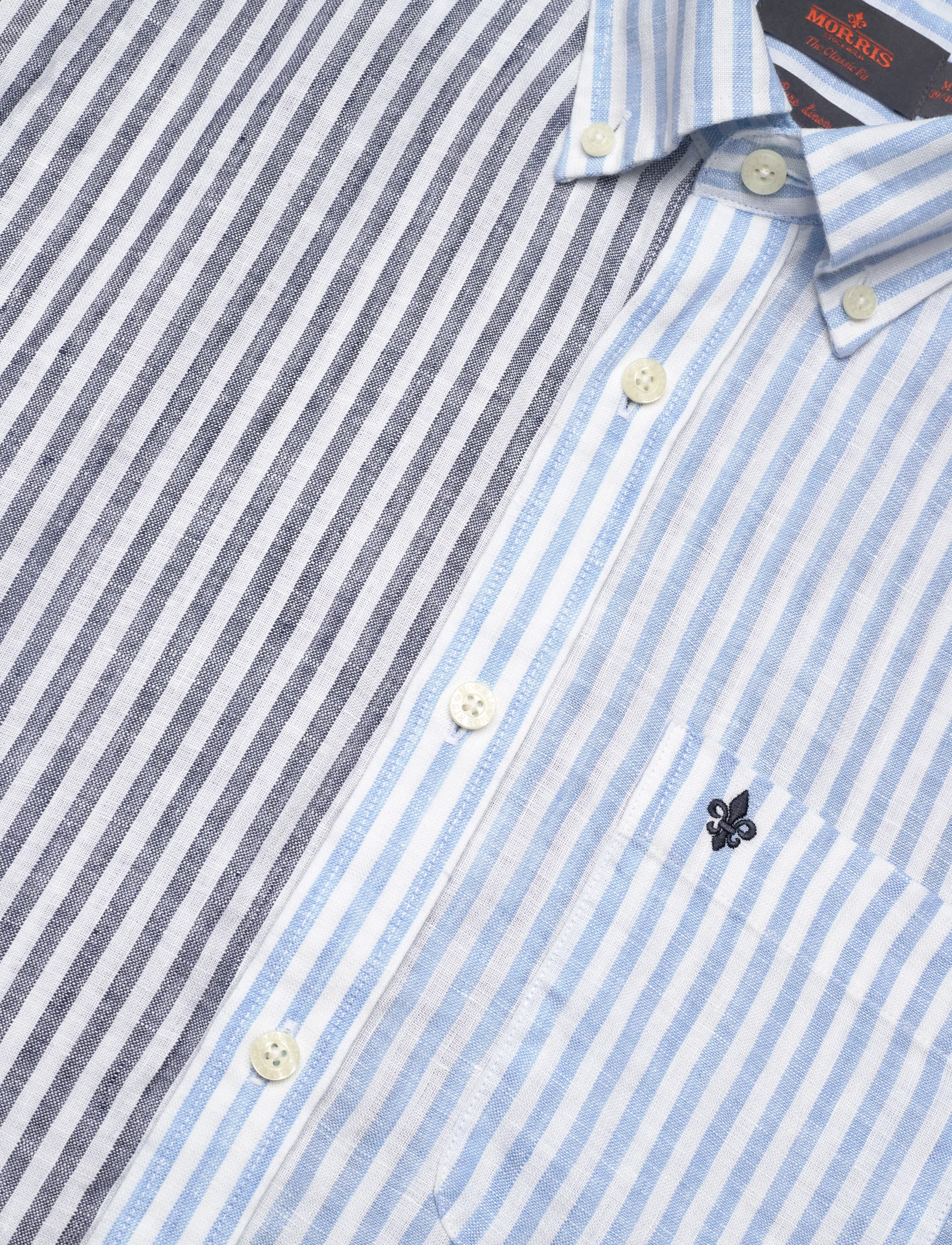 Morris - Douglas Linen Mix Shirt-Classic Fit - randiga skjortor - blue - 3