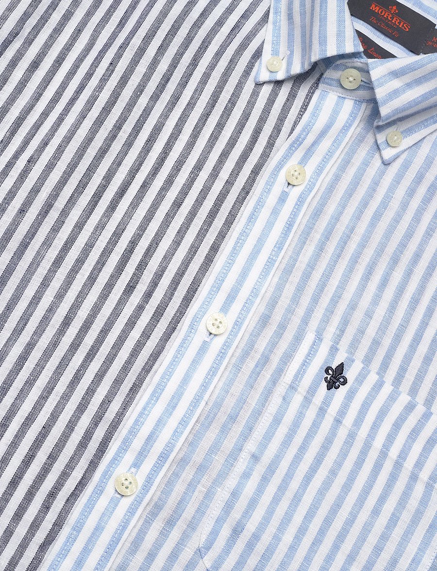 Morris - Douglas Linen Mix Shirt-Classic Fit - randiga skjortor - blue - 3