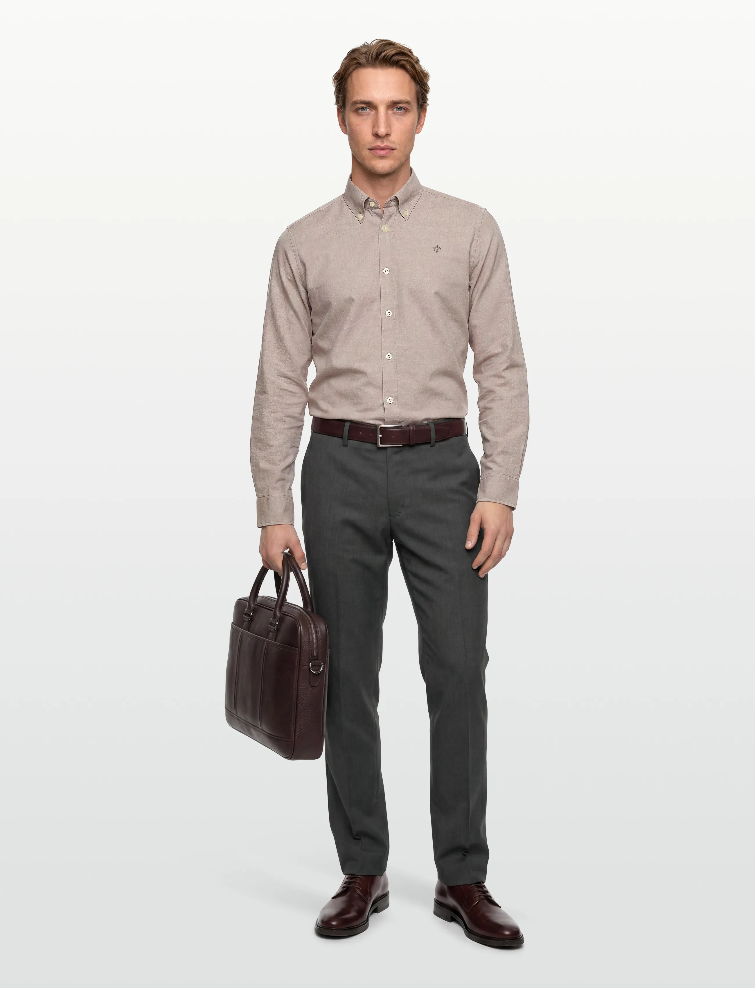 Morris Watts Flannel Shirt-Slim Fit, Mænd, Slim Fit Button-Down Flanellskjorte, Beige, Str: XXL