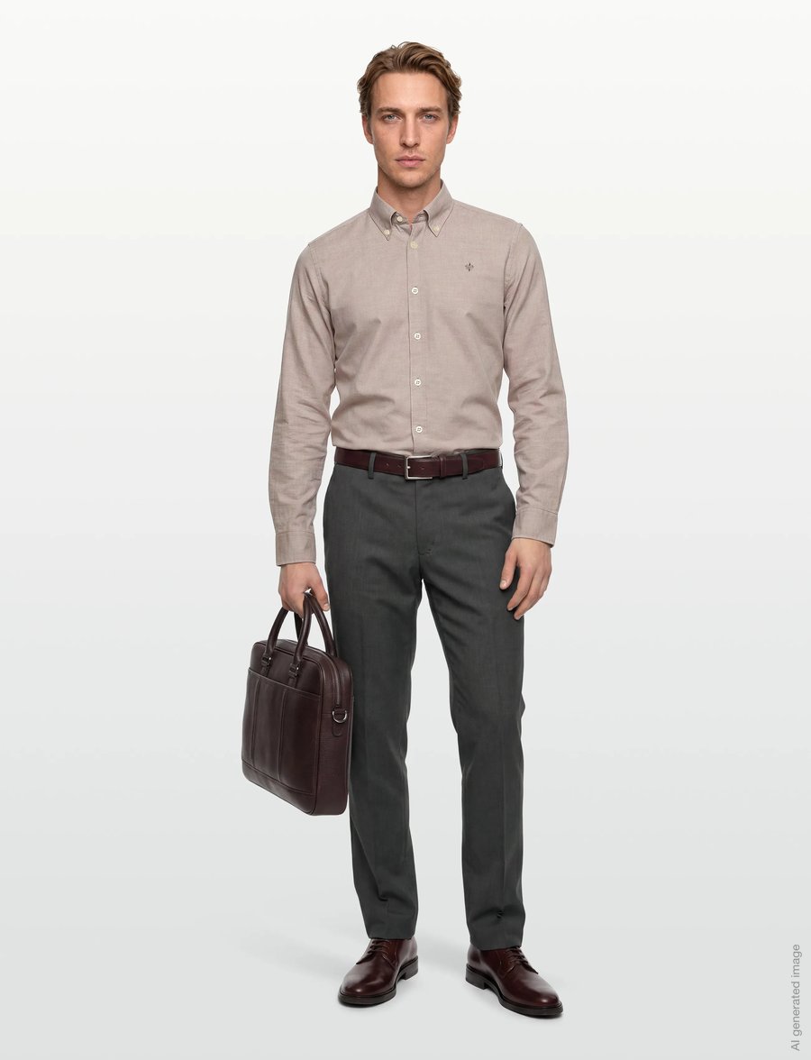 Morris - Watts Flannel Shirt-Slim Fit - oxford-hemden - khaki - 0
