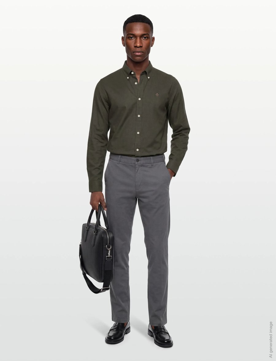 Morris - Watts Flannel Shirt-Slim Fit - oxford-hemden - olive - 0