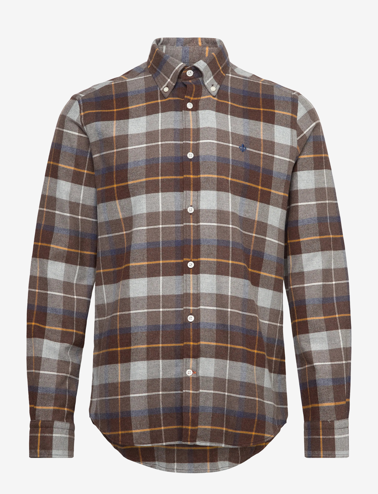 Morris - Big Check Flannel Shirt-Classic Fit - basic skjorter - brown - 0