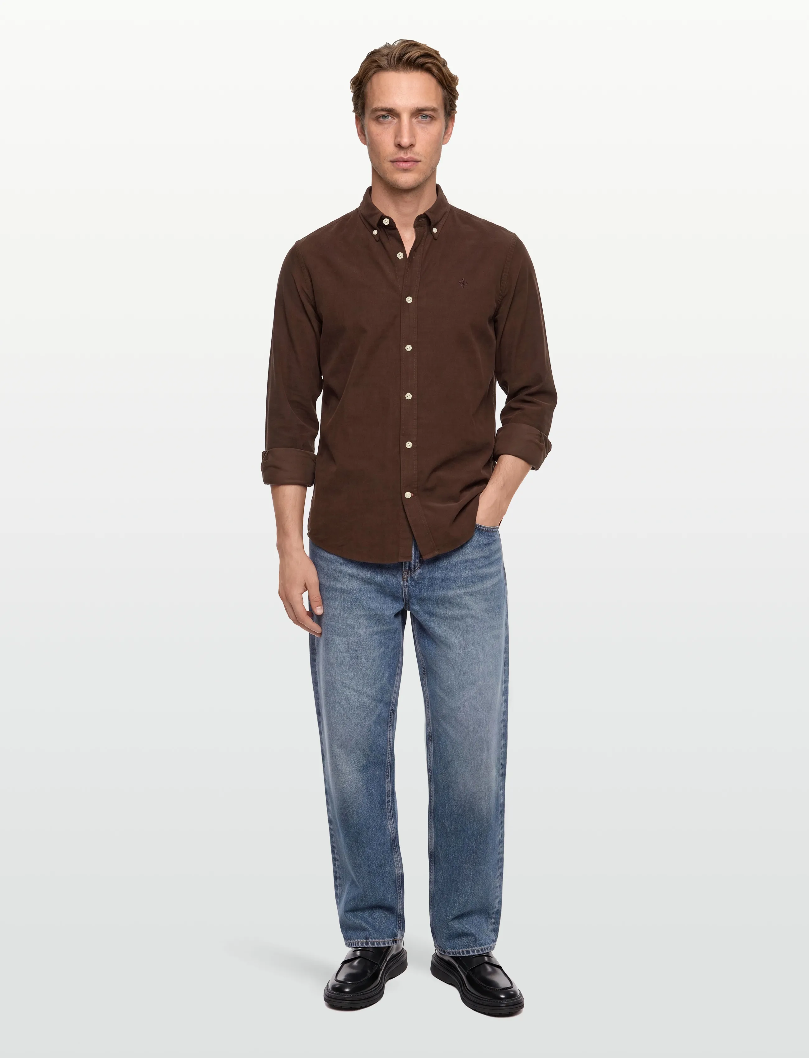 Morris Douglas Cord Shirt-Slim Fit, Mænd, Button Down Fløjls Skjorte, Brun, Str: XS