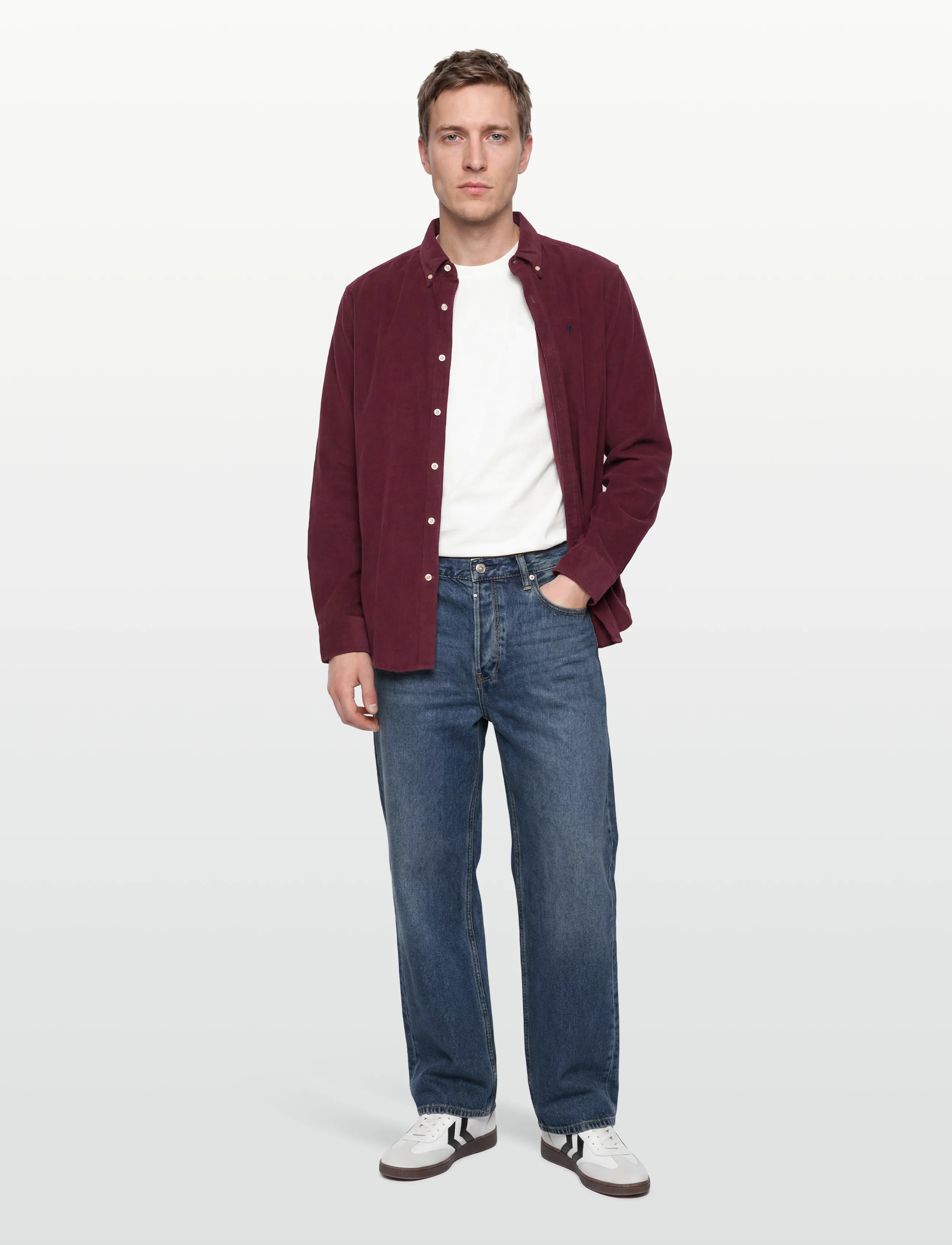 Morris Douglas Cord Shirt-Slim Fit, XS, Burgundy, Skjorter > Afslappet, Herre