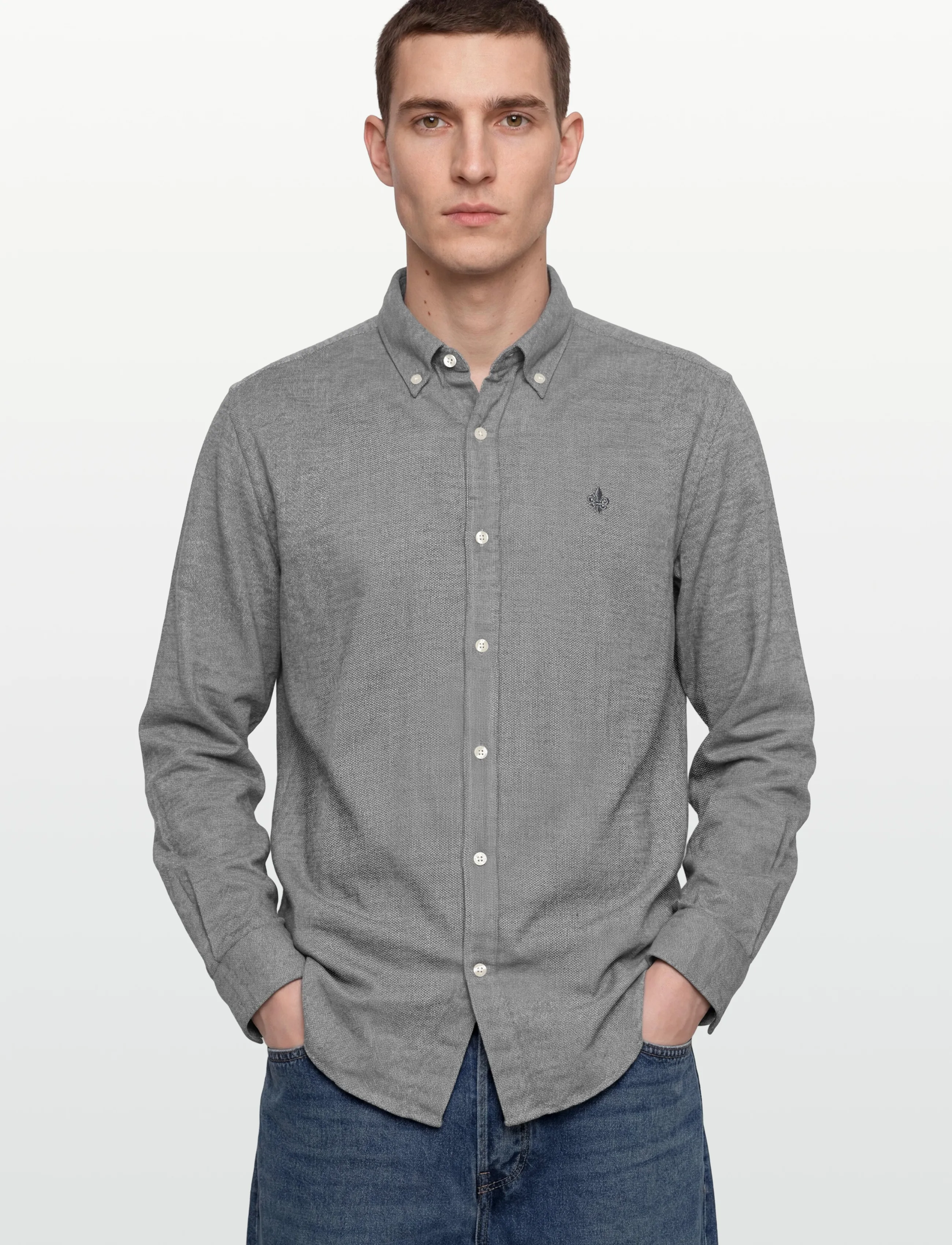 Morris - Flannel Donegal Shirt-Slim Fit - flanellskjortor - grey - 3