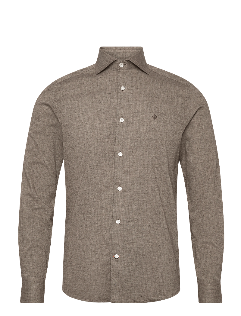 Morris - Flannel Herringbone Shirt-Slim Fit - flanellskjortor - brown - 0