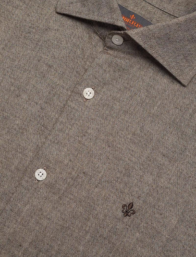 Morris - Flannel Herringbone Shirt-Slim Fit - flanellskjortor - brown - 3