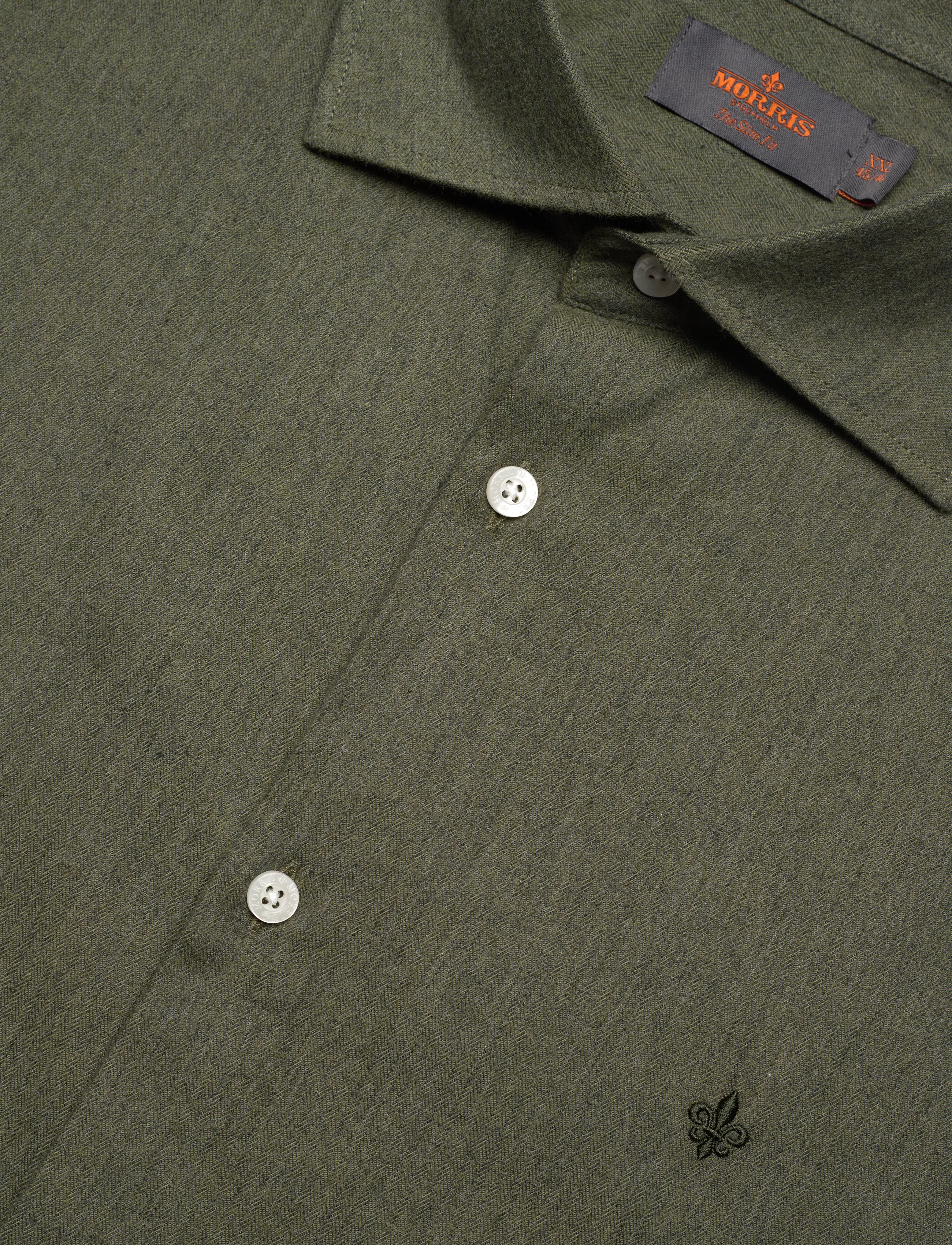 Morris - Flannel Herringbone Shirt-Slim Fit - herren - olive - 3