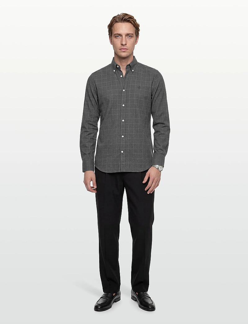 Morris - Flannel Overcheck Shirt-Slim Fit - flanellskjortor - grey - 0
