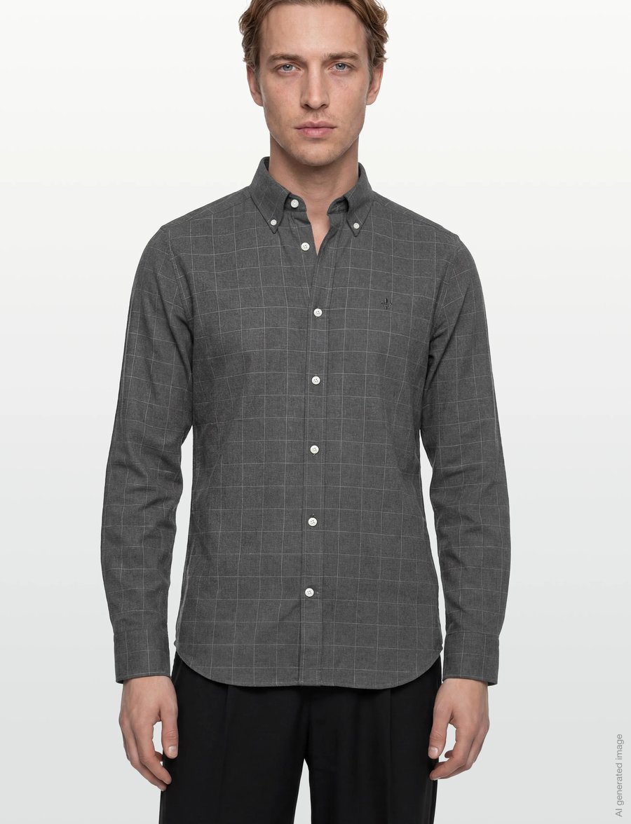 Morris - Flannel Overcheck Shirt-Slim Fit - flanell-hemden - grey - 3
