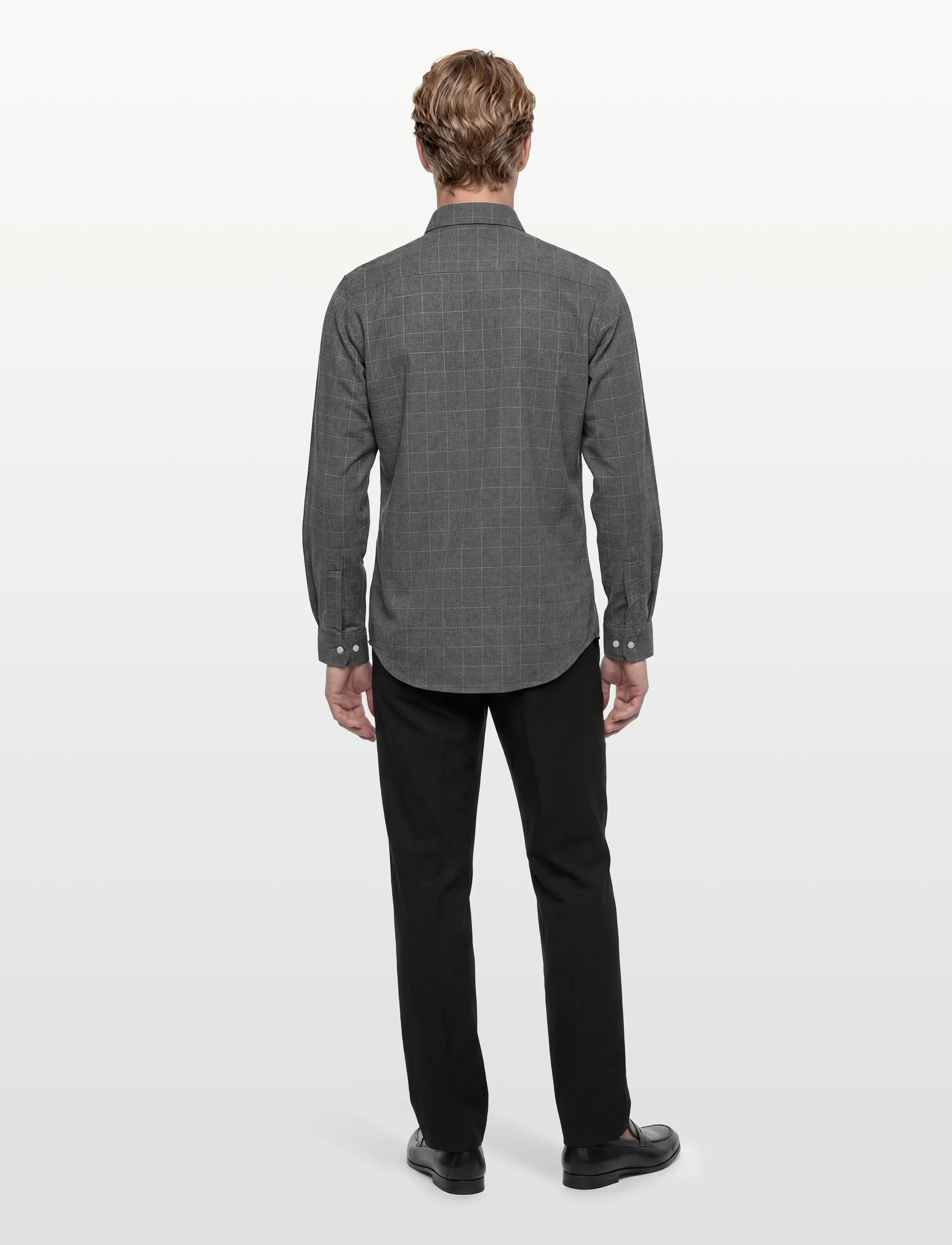 Morris - Flannel Overcheck Shirt-Slim Fit - flanell-hemden - grey - 4