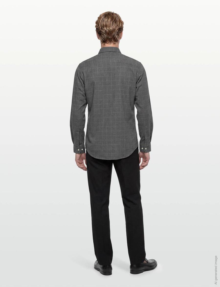 Morris - Flannel Overcheck Shirt-Slim Fit - flanell-hemden - grey - 4