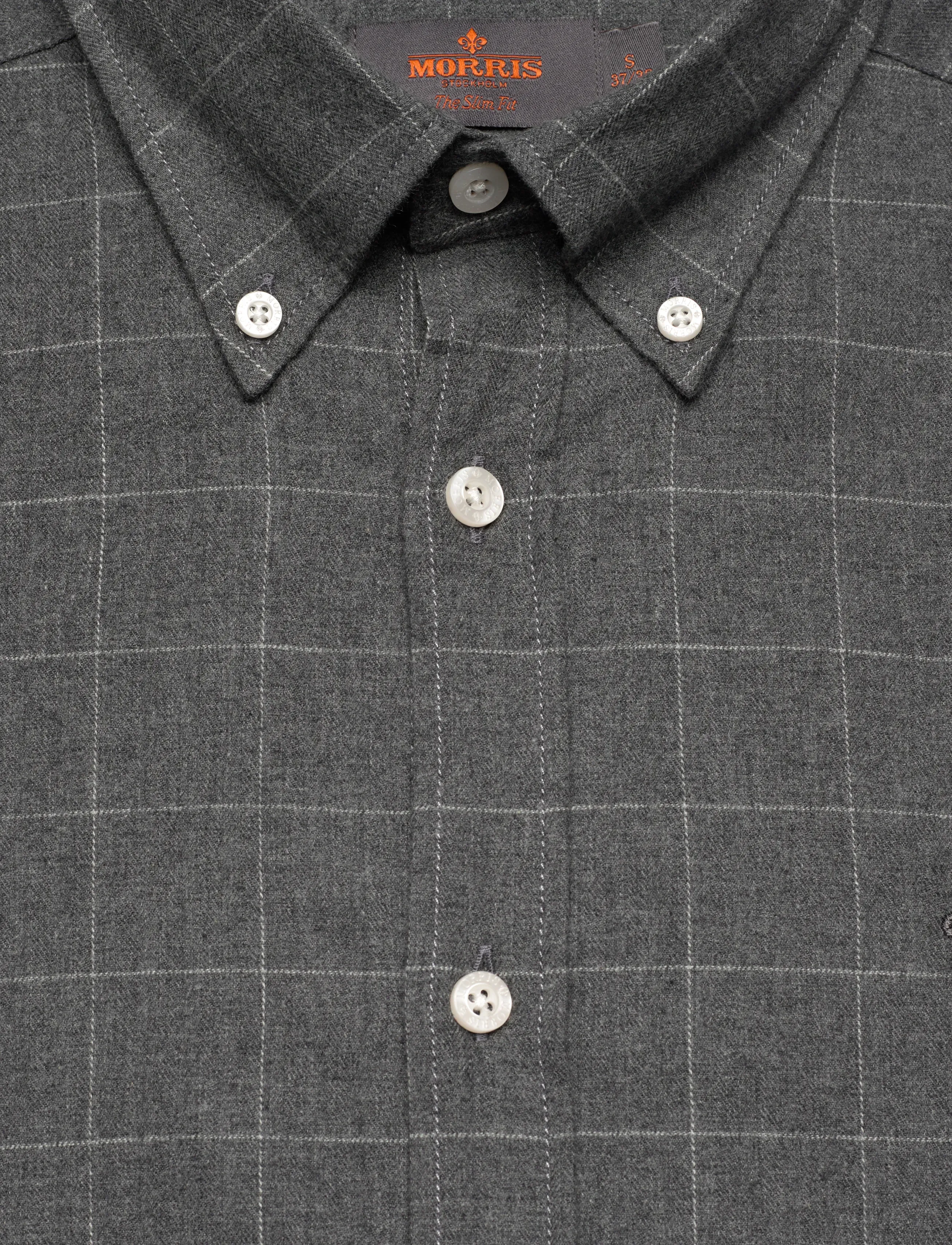 Morris - Flannel Overcheck Shirt-Slim Fit - flanell-hemden - grey - 5