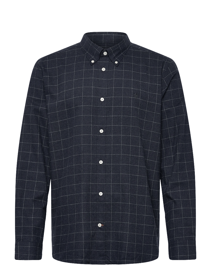 Morris - Flannel Overcheck Shirt-Slim Fit - chemises en flanelle - navy - 1