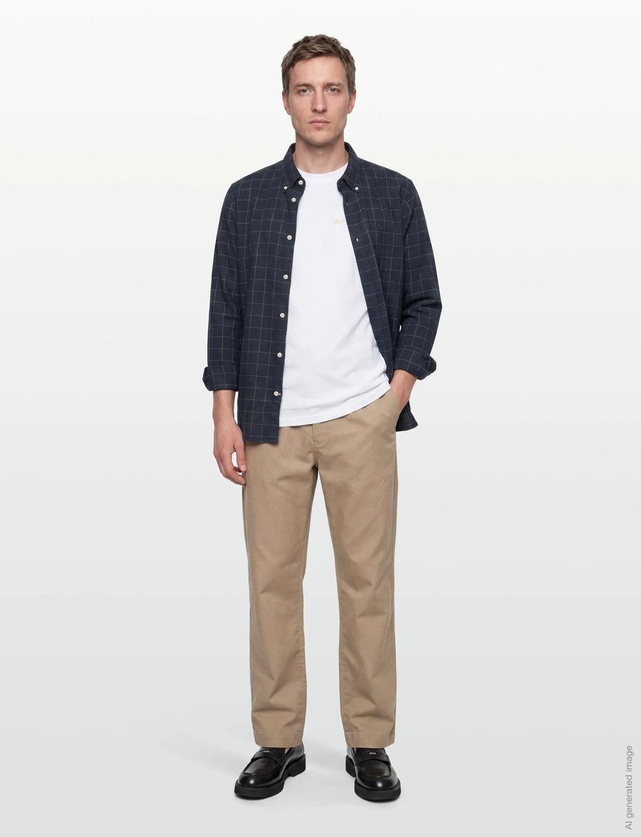 Morris - Flannel Overcheck Shirt-Slim Fit - chemises en flanelle - navy - 0