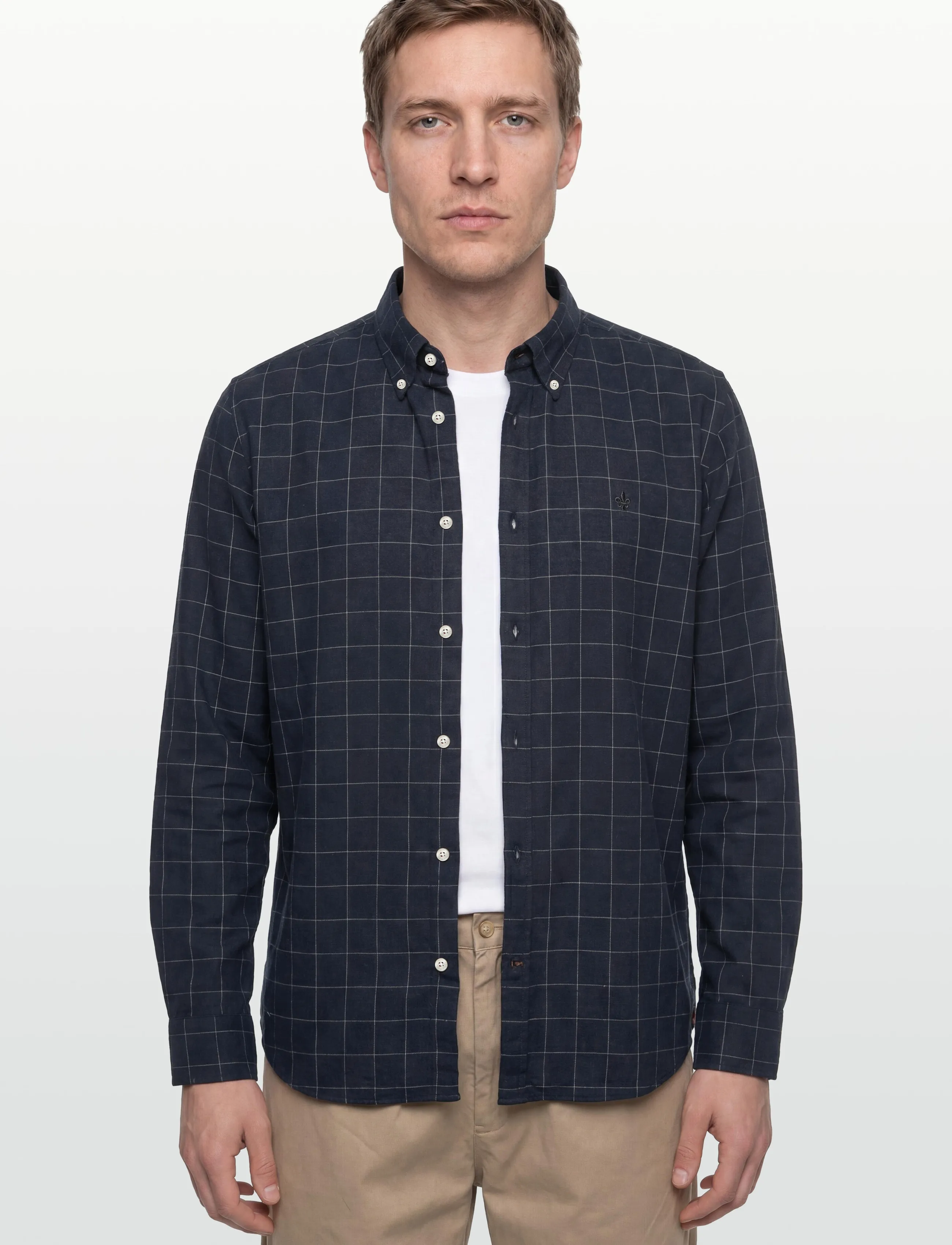 Morris - Flannel Overcheck Shirt-Slim Fit - chemises en flanelle - navy - 3
