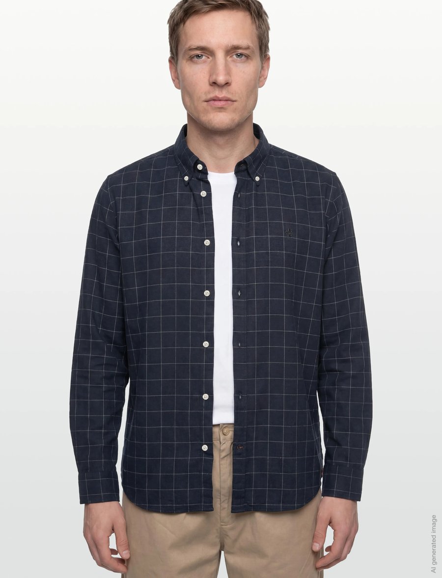 Morris - Flannel Overcheck Shirt-Slim Fit - chemises en flanelle - navy - 3