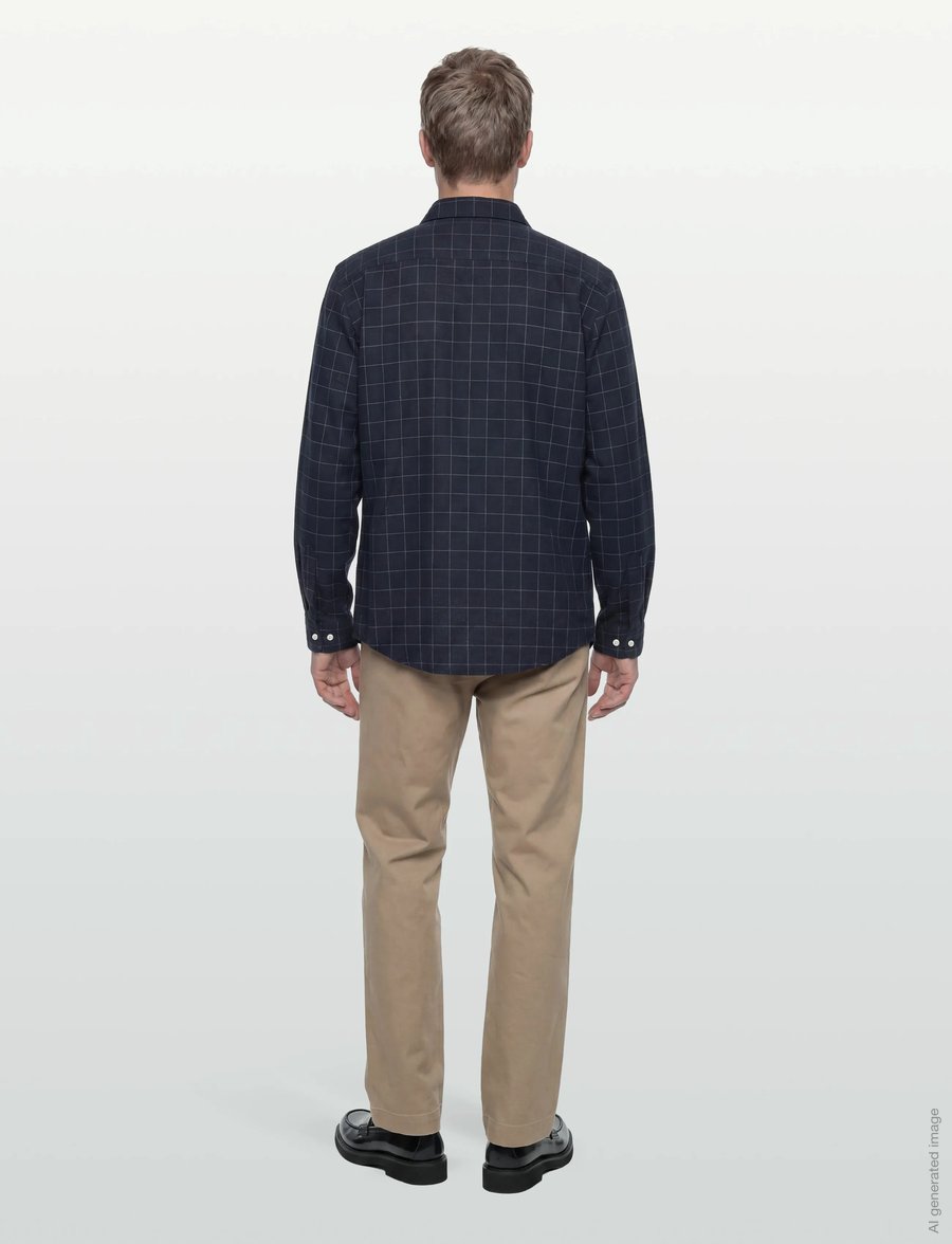 Morris - Flannel Overcheck Shirt-Slim Fit - chemises en flanelle - navy - 4