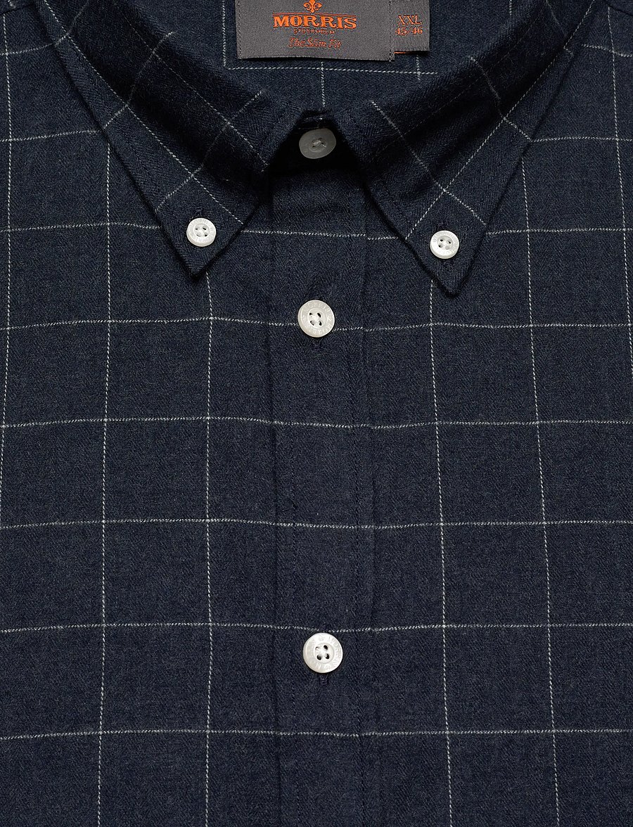 Morris - Flannel Overcheck Shirt-Slim Fit - chemises en flanelle - navy - 5