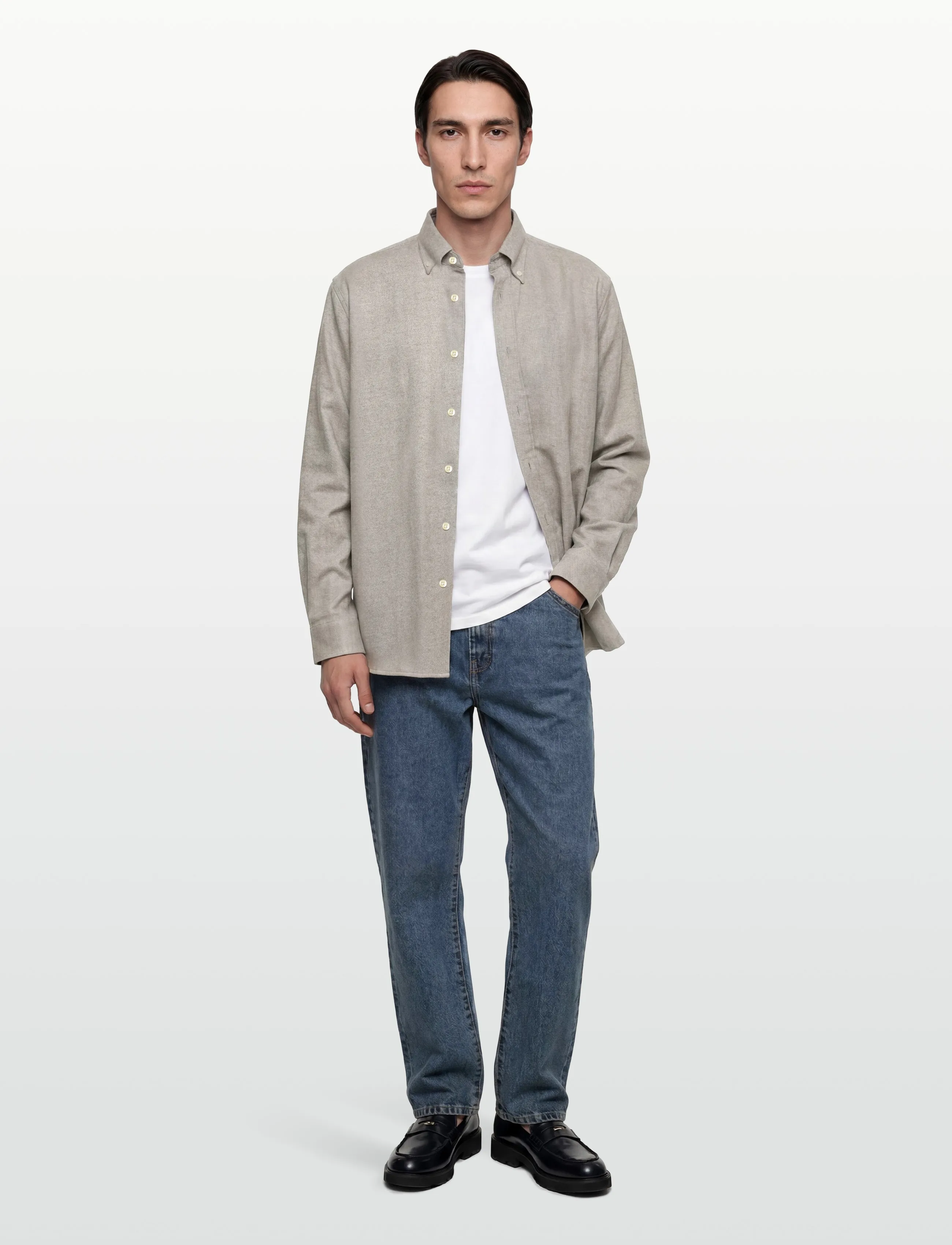 Morris Soft Lama Shirt-Slim Fit, Mænd, Slim Fit Button-Down Skjorte, Beige, Str: XS