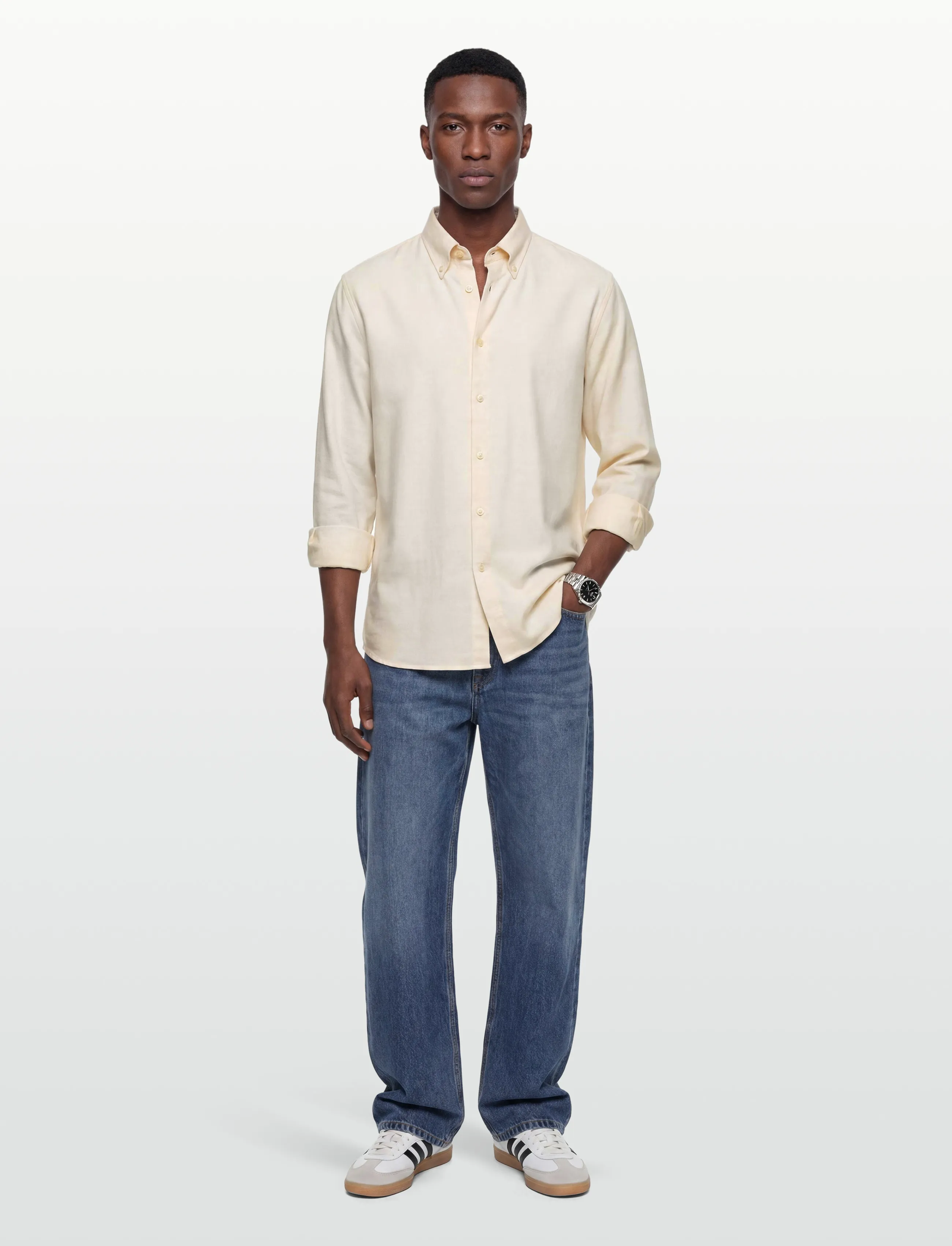 Morris Soft Lama Shirt-Slim Fit, Mænd, Slim Fit Button-Down Skjorte, Cream, Str: XXL