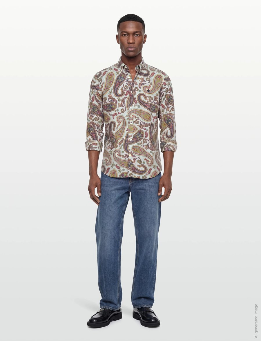 Morris - Flannel Paisley Shirt-Slim Fit - mønstrede skjorter - grey - 0