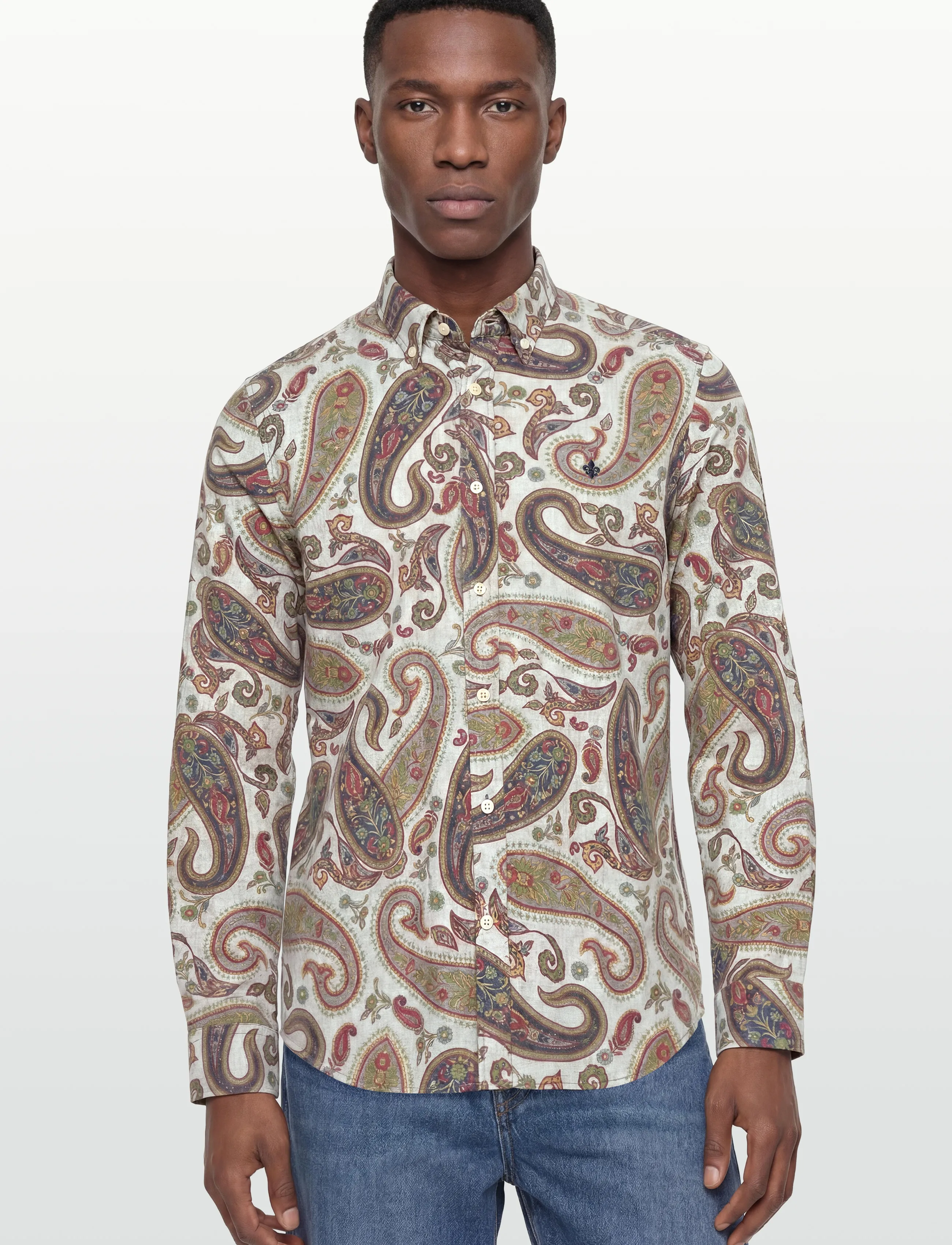 Morris - Flannel Paisley Shirt-Slim Fit - mønstrede skjorter - grey - 3