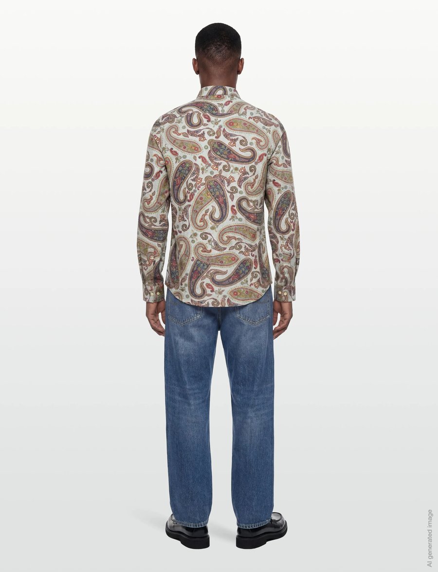 Morris - Flannel Paisley Shirt-Slim Fit - mønstrede skjorter - grey - 4